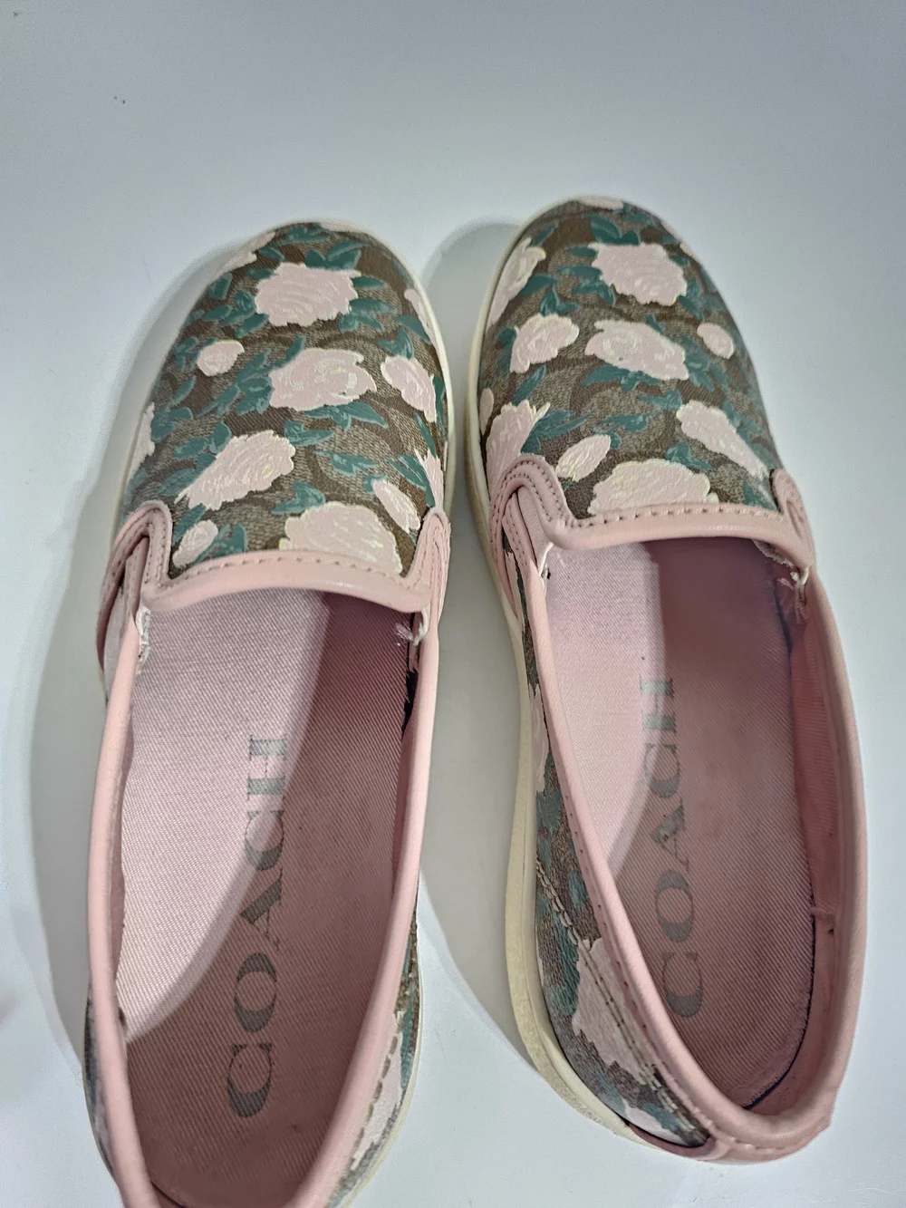 Coach Floral Signature Slip On Sneakers Pink Rose Print Size 6.5